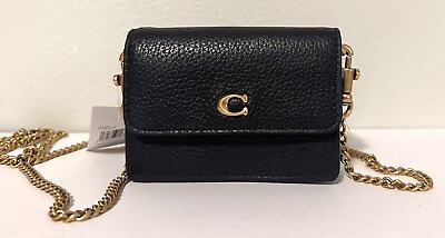 #ad COACH C6718 Black Pebbled Leather Half Flap Card Case crossbody bag