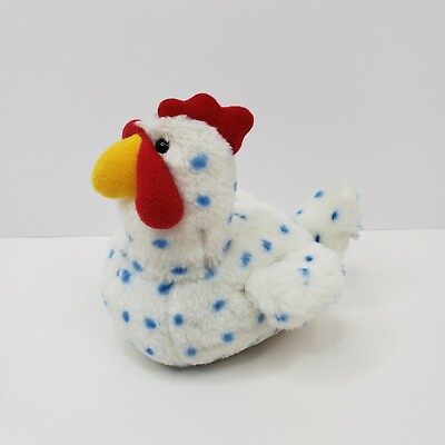#ad Vintage Dakin Chicken Hen Plush 5quot; White Blue Spotted Stuffed Animal Toy 1993