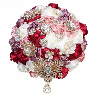 #ad Luxury Wedding Bridal Bouquets Artificial Ribbon Rhinestone Pearls Bride Flowers