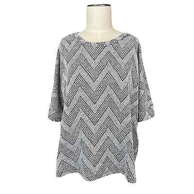 #ad Chico#x27;s Size 3 US Size XL Top Chevron Striped Boxy Short Sleeve Relaxed Shirt