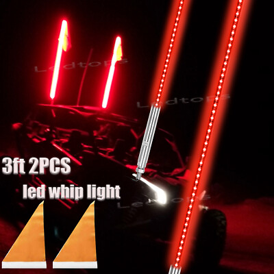 #ad Pair 3ft Red LED Whip Lights Antenna Remote for ATV UTV RZR Off Road Polaris