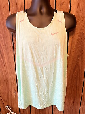 #ad Men#x27;s Nike Dri Fit Move To Zero Running Tank Shirt Sz L Light Green Reflective