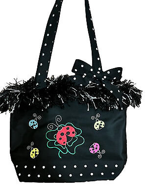 #ad Ladybug And Polka Dot Embroidered Purse Handbag Fringe Bow