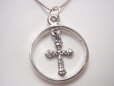 #ad Holy Cross in Circle 925 Sterling Silver Necklace