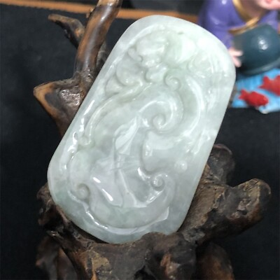 #ad Chinese artisan Hand carved Delicate natural Jadeite Ruyi pendant 141