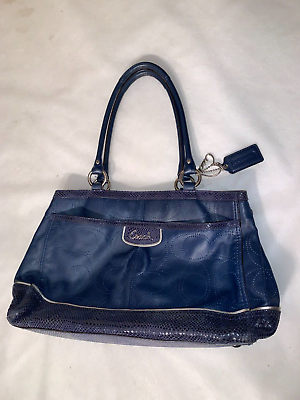 #ad COACH PARK Elevated Leather Snakeskin Blue Carryall Shopper Shoulder Bag F19969