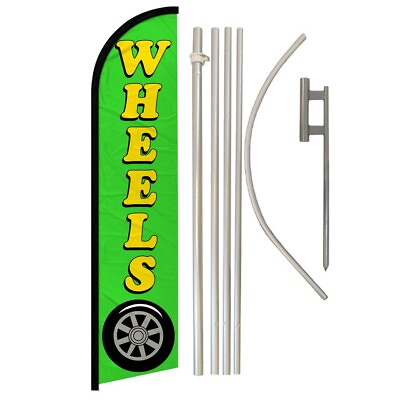 #ad Wheels Full Curve Windless Swooper Flag Pole Kit Tires Rims GRN