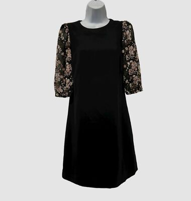 #ad $625 Judith amp; Charles Women#x27;s Black Floral Crewneck Fit amp; Flare Dress Size 0