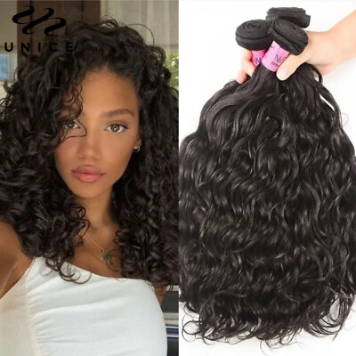 #ad UNice Malaysian Water Wave Bundles Human Hair Extensions Weave Weft Wet and Wavy