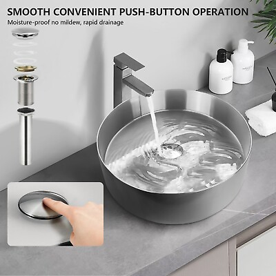 #ad Stainless Steel Bathroom Sink with Pop Up Drain Round Bowl Basin Silver