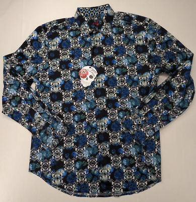 #ad $198 Robert Graham Shirt Mens XL TG Blue Alloway Skull💀 Casual Long Sleeve
