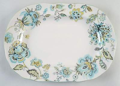 #ad 222 Fifth Winter Floral Blue Oval Serving Platter 11769104