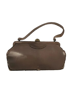 #ad Vintage Block Purse Shabby Handbag Calf Leather Taupe Pocketbook Theater Stage