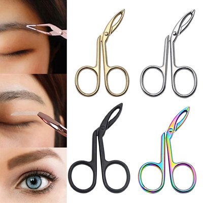 #ad Eyebrow Tweezers Portable Scissors Shaped Hair Plucker Hairgripping Bend Tip