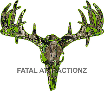 #ad Lime Camo Deer Skull S4 Vinyl Sticker Decal Hunting whitetail trophy buck bow