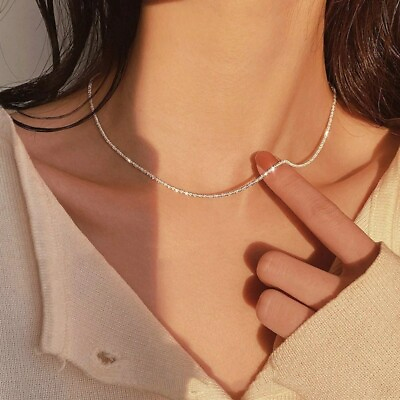 #ad 2021 22 Popular Silver Colour Sparkling Clavicle Chain Choker Necklace Collar..
