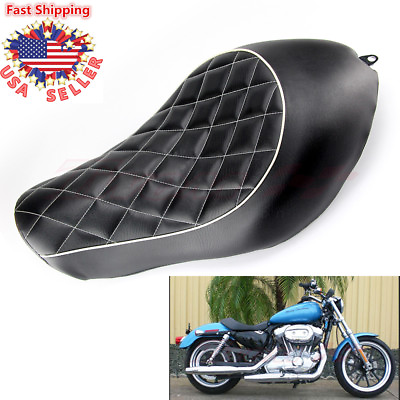 #ad Leather Diamond Driver Solo Seat Cushion For Harley Sportster XL1200 XL883 04 15