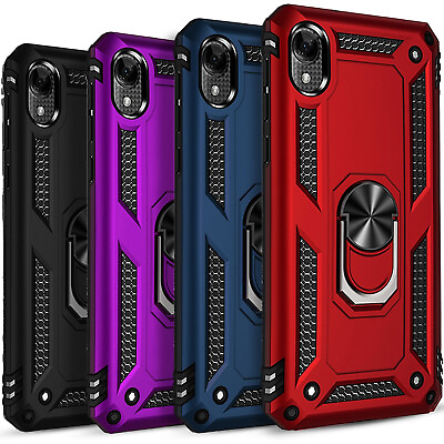#ad For Motorola Moto E6 Case Metal Ring Kickstand Cover Tempered Glass Protector