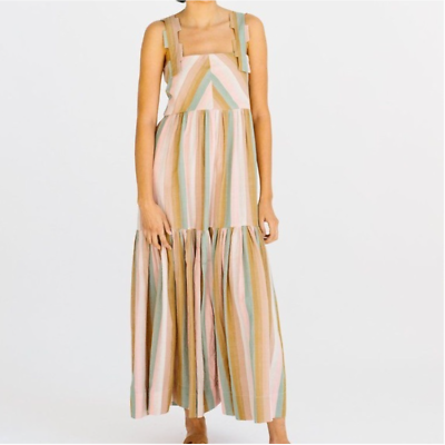#ad Mirth Rio Rainbow Stripe Handmade Maxi Dress Size Large NWT