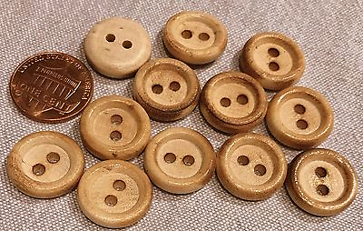 #ad Lot of 12 Pyrographed Burnt Wood Wooden Sew through Buttons 5 8quot; 16mm # 8125