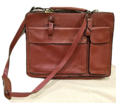 #ad Vtg Leather Examiner Bag Briefcase Satchel Rustic Distressed Shoulder Laptop 15”