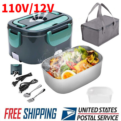 #ad 110V Electric Heating Lunch Box Portable for Car Office Food Warmer Container US