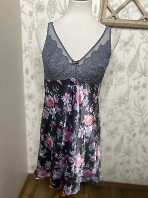 #ad Thalia Sodi Black Floral Nightgown Chemise Lingerie Size Large Grey