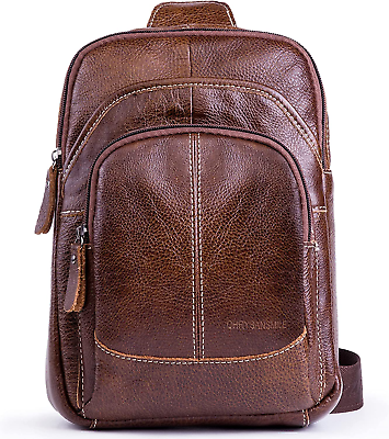 #ad Genuine Leather Shoulder Sling Backpack Bag Unisex Outdoor Crossbody Sling Pack