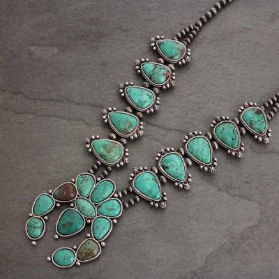 #ad *NWT* Full Squash Blossom Natural Turquoise Necklace 7317250089
