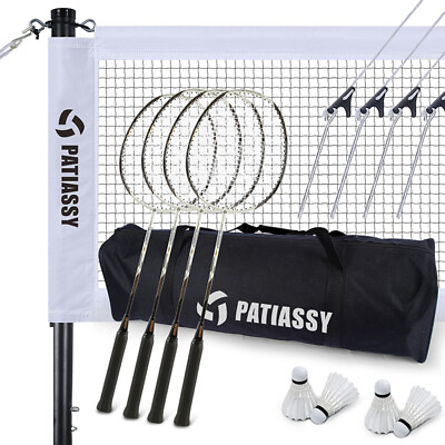 #ad Professional Badminton Net Set Backyard Heavy Duty Portable with Poles 4 Rackets