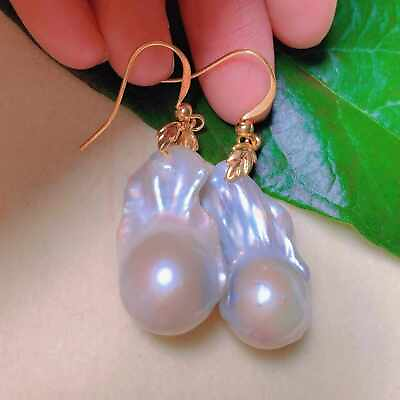 #ad Handmade natural white Baroque Pearl 18k gold Earrings Custom Anniversary