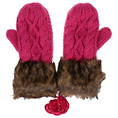 #ad Rose red Women#x27;s Cute Mitten Knitting Wool Fur Halter Winter Warm Gloves T2M6