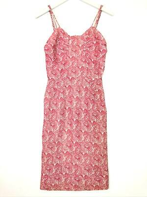 #ad Vintage paisley sheath dress shimmer pink cream size xs small ?? READ