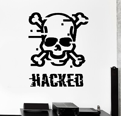 #ad Wall Decal Skeleton Skull Bones Hacker Hacked Word Computer Vinyl Sticker ed1619