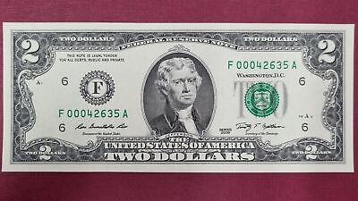 #ad 2009 Two Dollar Bill $2 Federal Reserve Note UNC LOW SERIAL NUMBER #55098