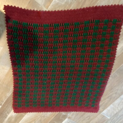 #ad Red Green Stripe Handmade Knit Crochet Blanket Afghan Home Decor 48.5 x 44.5