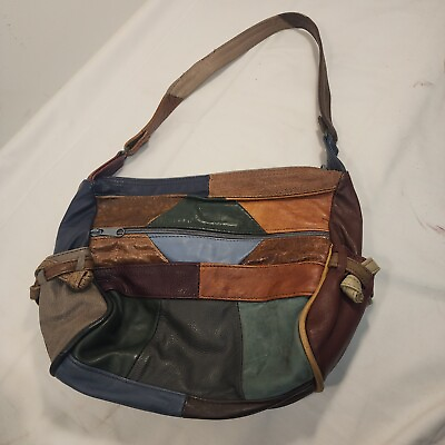 #ad Vintage Handbag Genuine Mexican Leather Patchwork Multicolor Soft