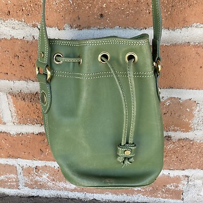 Mark Cross Bucket Bag Drawstring Cross Body Style Purse Small Size Green $29.00