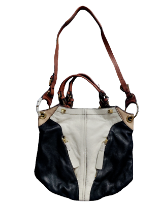 #ad orYANY Purse Victoria Convertible Shoulder Bag Pebbled Leather Black White NWOT