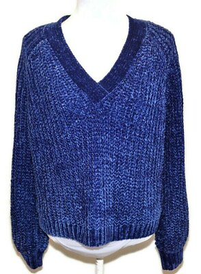 Marled Reunited Womens Sweater Royal Blue Twisted Cold Shoulder Heavy V Neck XL $18.12
