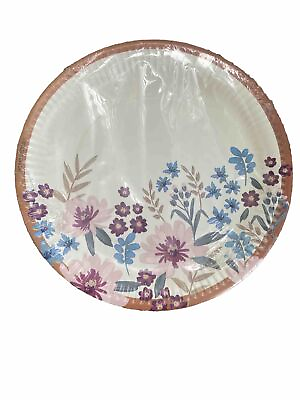 #ad Flower Party Plates Pink White Purple Round Paper 8 Pack