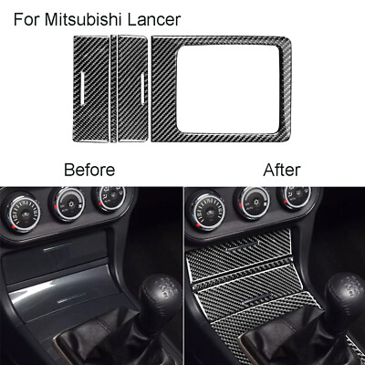 #ad Carbon Fiber Storage Box Gear Shift Panel Cover Trim For Mitsubishi Lancer