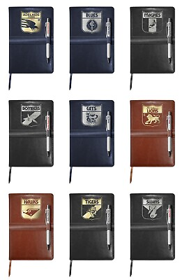 #ad 2024 AFL Heritage Logo Notebook with Pen Strap Work Birthday Gift Choose Team