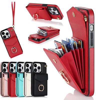Crossbody Leather Wallet Case Card Holder with Ring Stand Pocket Phone Cover Bag $11.76