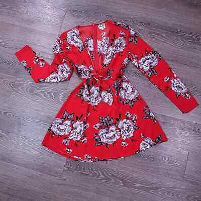 #ad Lola May Red Floral Front Tie Mini Dress
