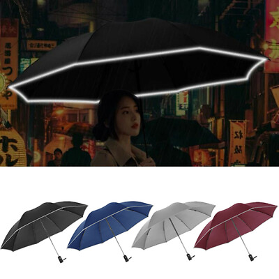 #ad Business Automatic Umbrella Reverse Folding Umbrella With Reflective Strips
