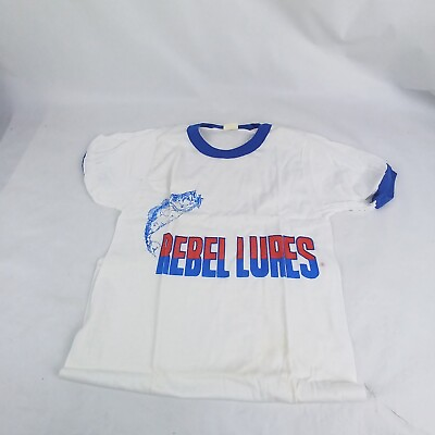 #ad Vintage Rebel Lures Fishing T Shirt Size S 34 36 White Blue