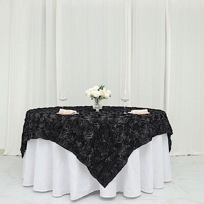 #ad 72x72quot; Black SATIN Raised Roses TABLE OVERLAYS Unique Wedding Party Toppers