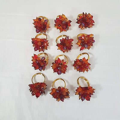 #ad Vintage Set of 12 Lucite amp; Brass Tone Autumn Colors Floral Napkin Holders