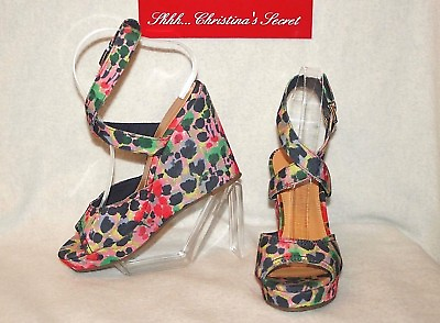 #ad GAP Platform Sandals Ankle Strap Colorful Watercolor Fabric Sz 8 39 * VG